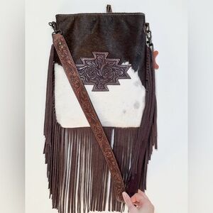 American Darling Brown and White Fringe Crossbody Bag